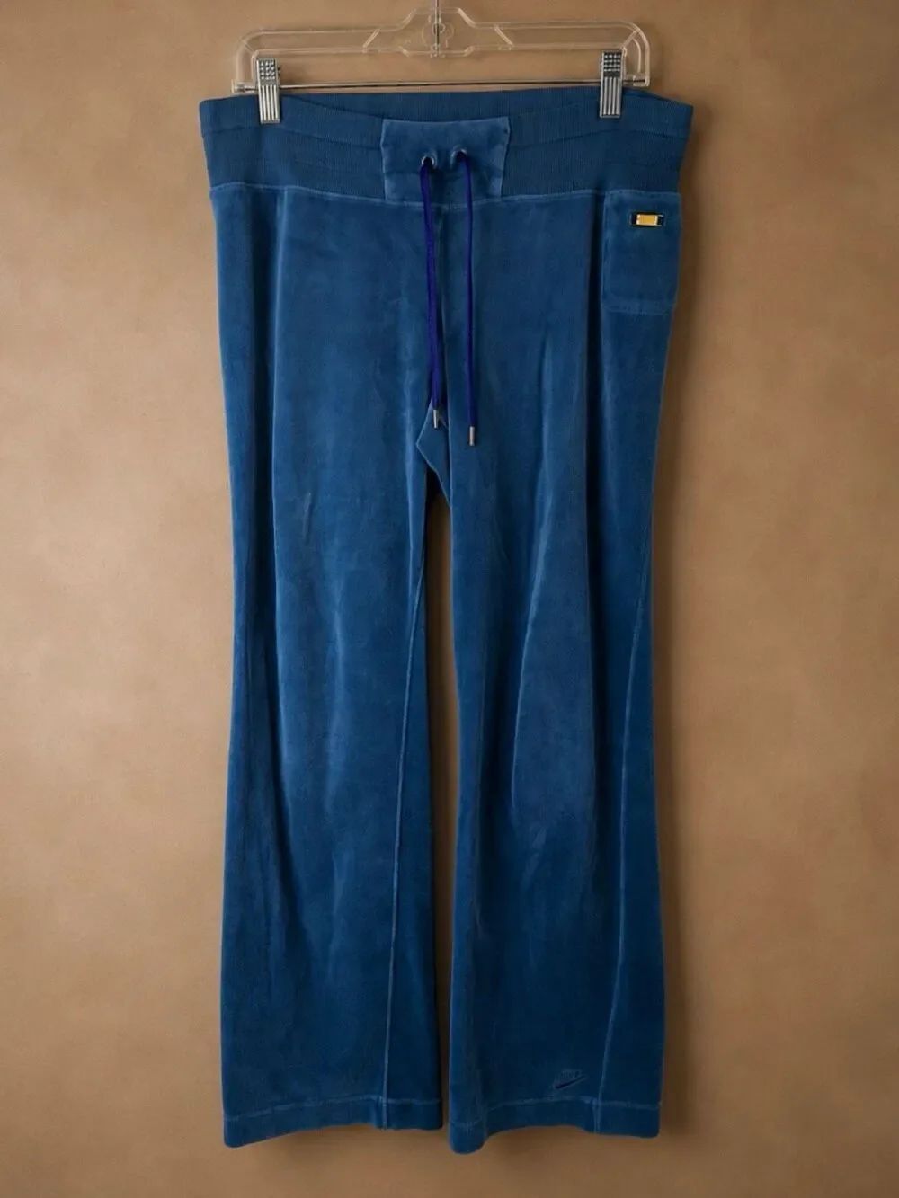 Nike Sportswear Size M Velour Wide Leg Track Pants Blue Y2K Lounge Athleisure